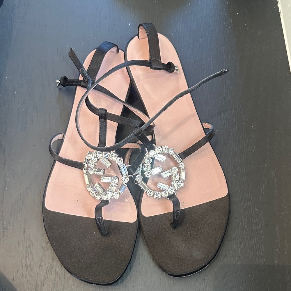 Gucci Elegant Black Women's Sandals with Crystal Embellishments